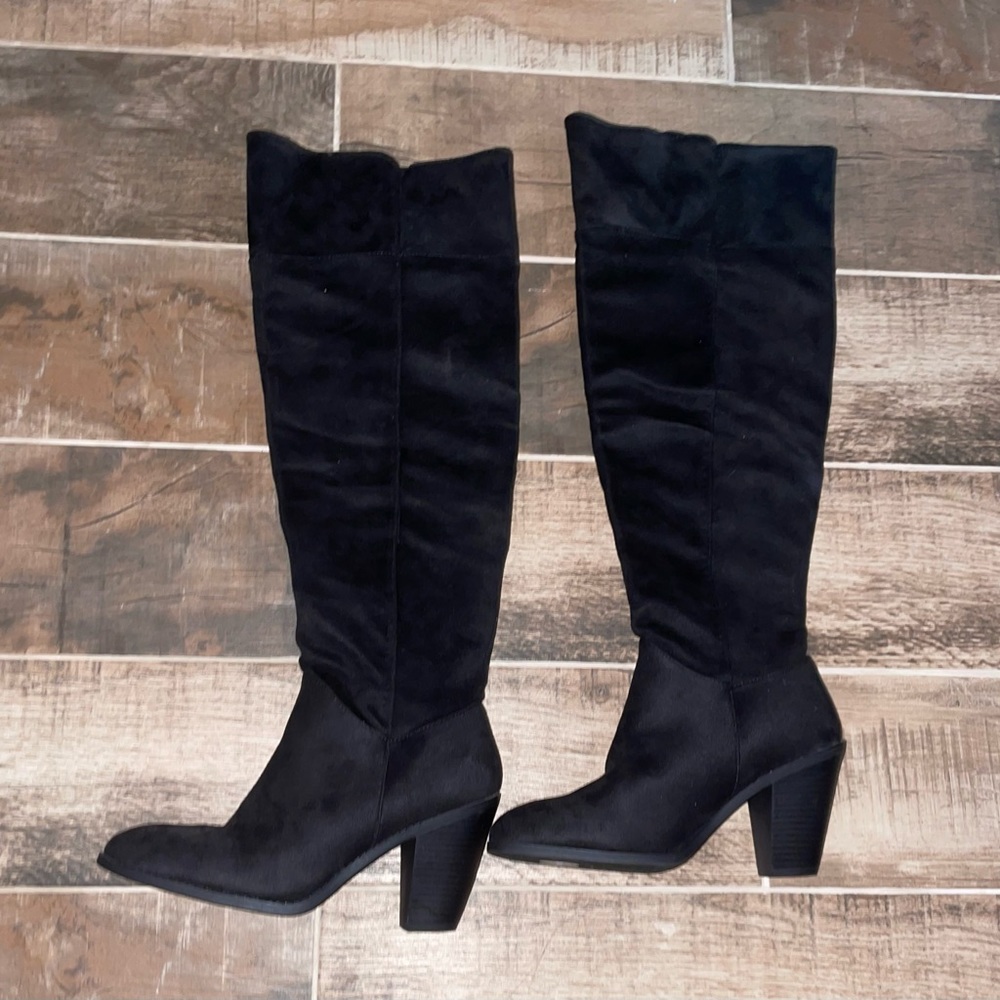 Back knee high boots
